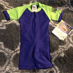 NEW! Radicool Skin Rash Guard Childs 100 SPF Green/Purple Swimwear Suit Size 2